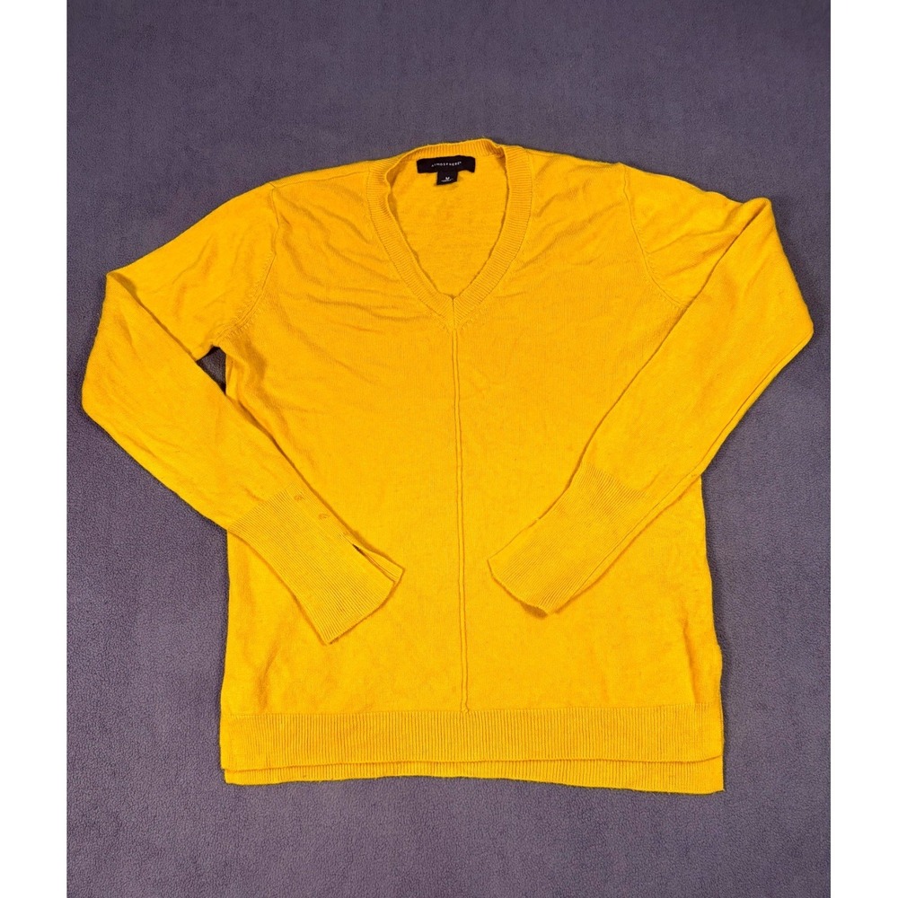 Atmosphere Sweater Womens Medium Yellow V Neck Center‎ Seam Detail Ribbed Slits